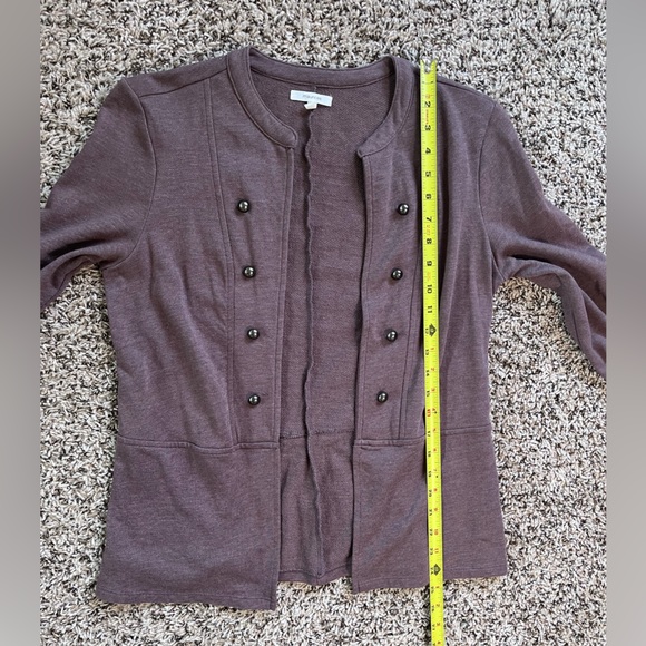 Maurices Mauve Brown Knit Jacket Collarless Button Trim Rolled Sleeve Blazer - Picture 5 of 5